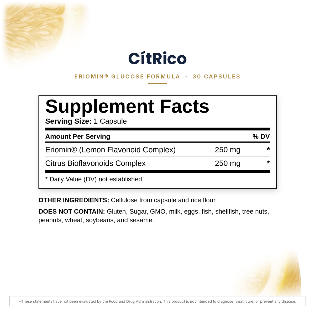 Dr. Rico Perez CítRico, Supplement Facts label