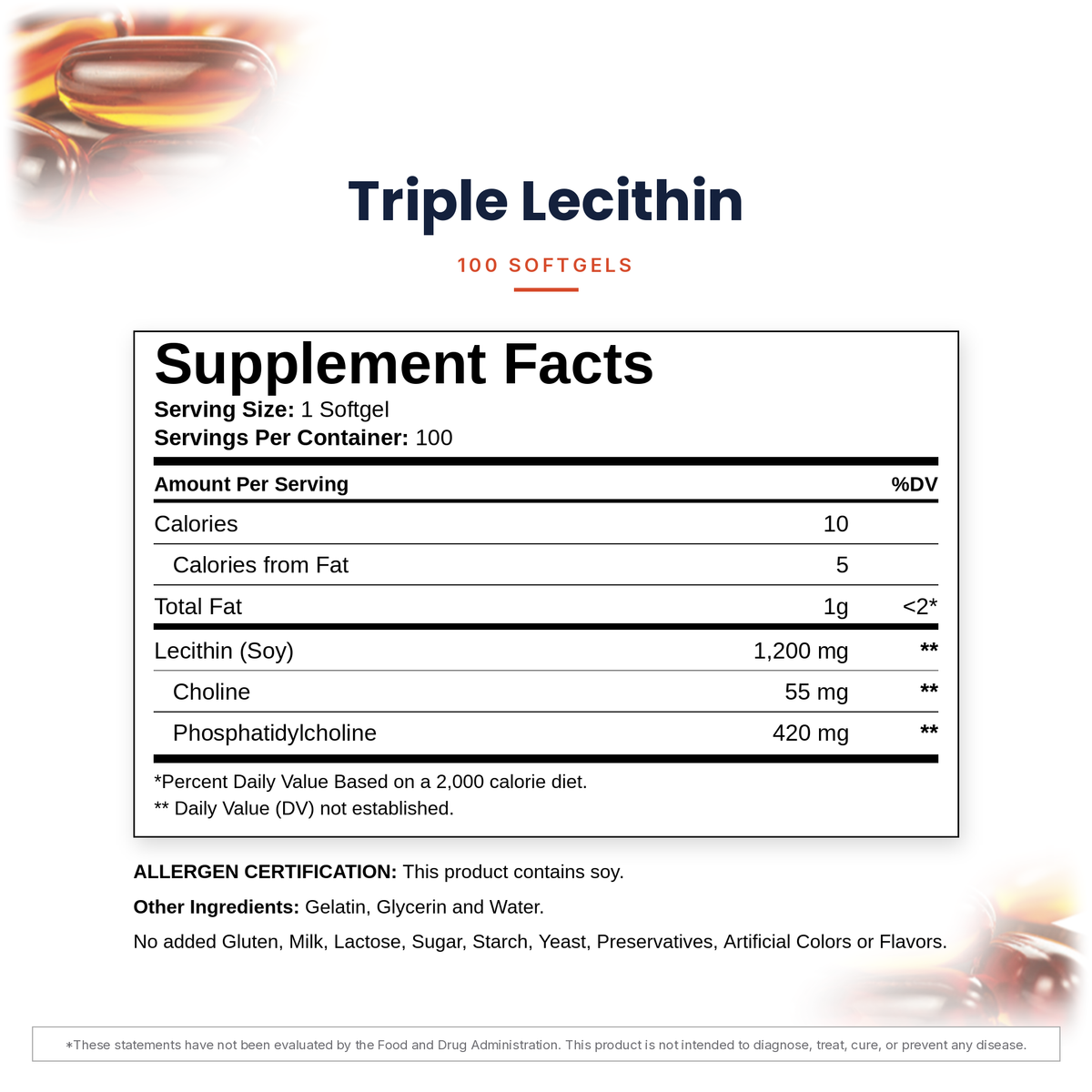 Dr. Rico Perez Triple Lecithin, Supplement Facts label