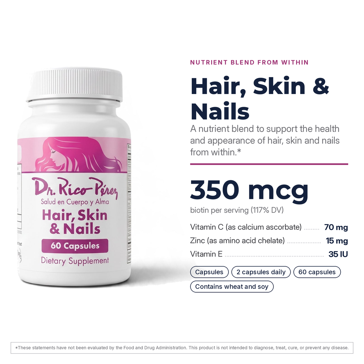Dr. Rico Perez Hair, Skin & Nails facts card