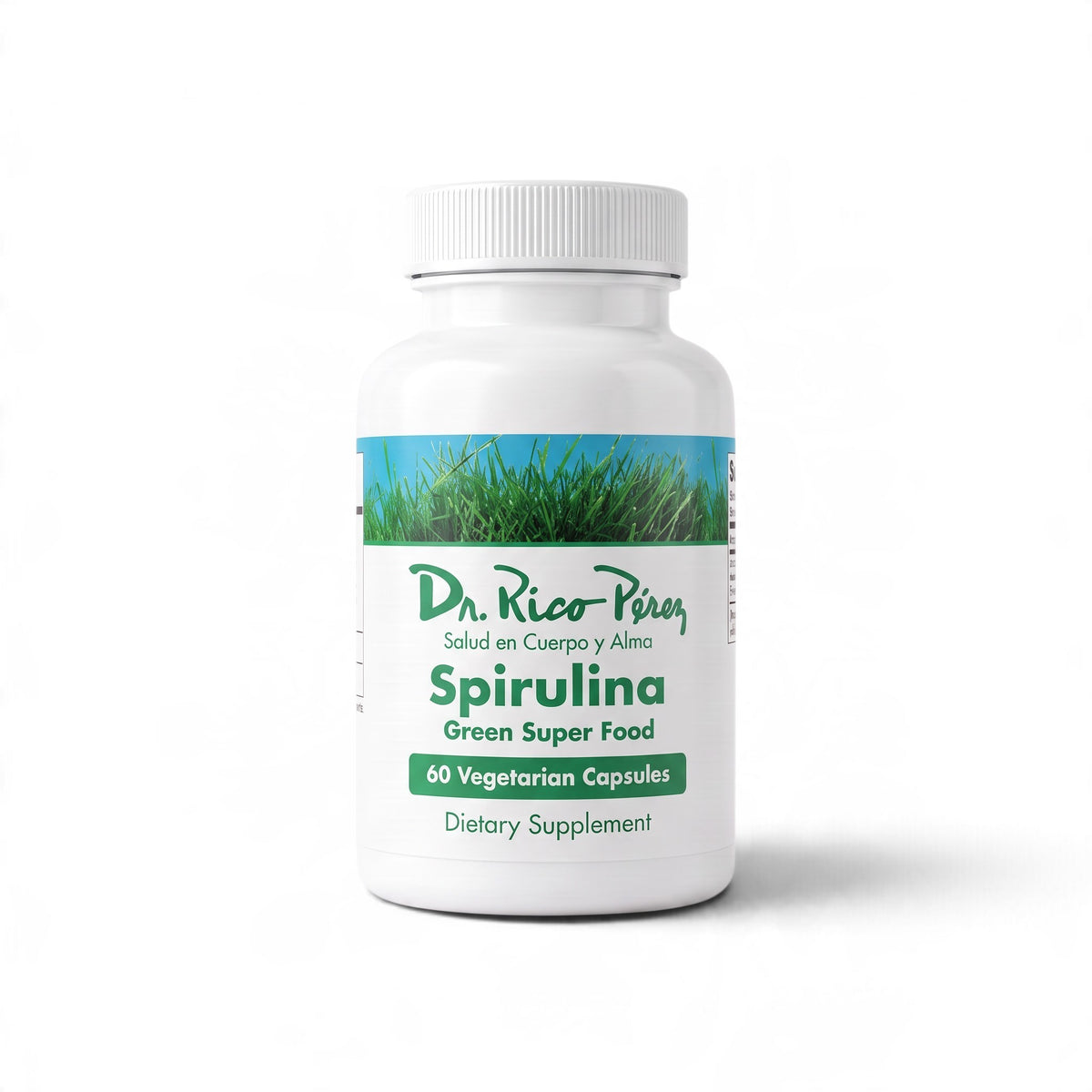 Dr. Rico Perez Spirulina 60 Capsules bottle, front