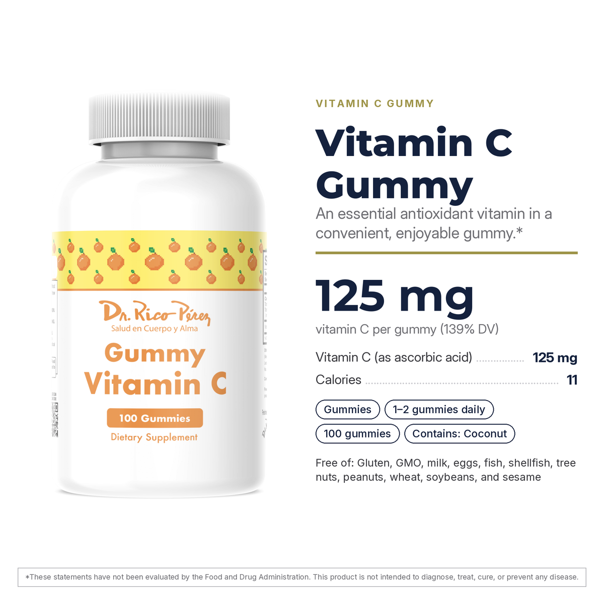 Dr. Rico Perez Vitamin C Gummy facts card